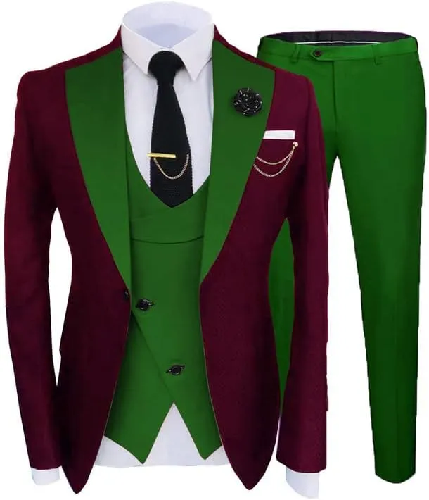 Groom Suits for Wedding 2024 Mens Suits Slim Fit Burgundy Tuxedo Suit Set for Party JXZ089