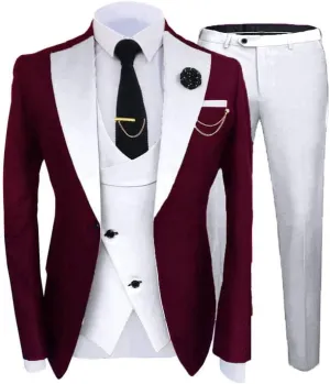 Groom Suits for Wedding 2024 Mens Suits Slim Fit Burgundy Tuxedo Suit Set for Party JXZ089