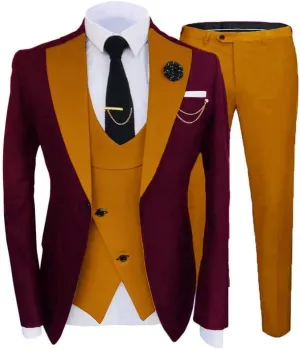 Groom Suits for Wedding 2024 Mens Suits Slim Fit Burgundy Tuxedo Suit Set for Party JXZ089