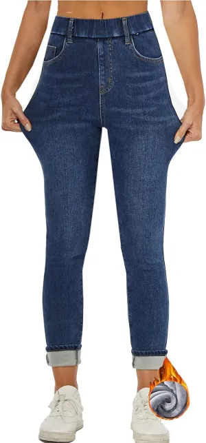 heipeiwa Womens Winter Jeans Fleece Lined High Waist Skinny Jeans Warm Denim Jeggings