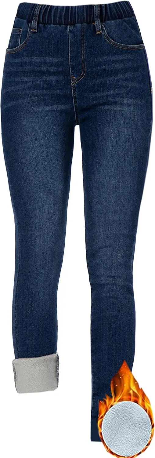 heipeiwa Womens Winter Jeans Fleece Lined High Waist Skinny Jeans Warm Denim Jeggings