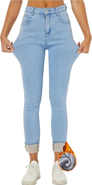 heipeiwa Womens Winter Jeans Fleece Lined High Waist Skinny Jeans Warm Denim Jeggings