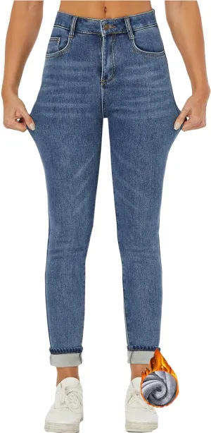 heipeiwa Womens Winter Jeans Fleece Lined High Waist Skinny Jeans Warm Denim Jeggings
