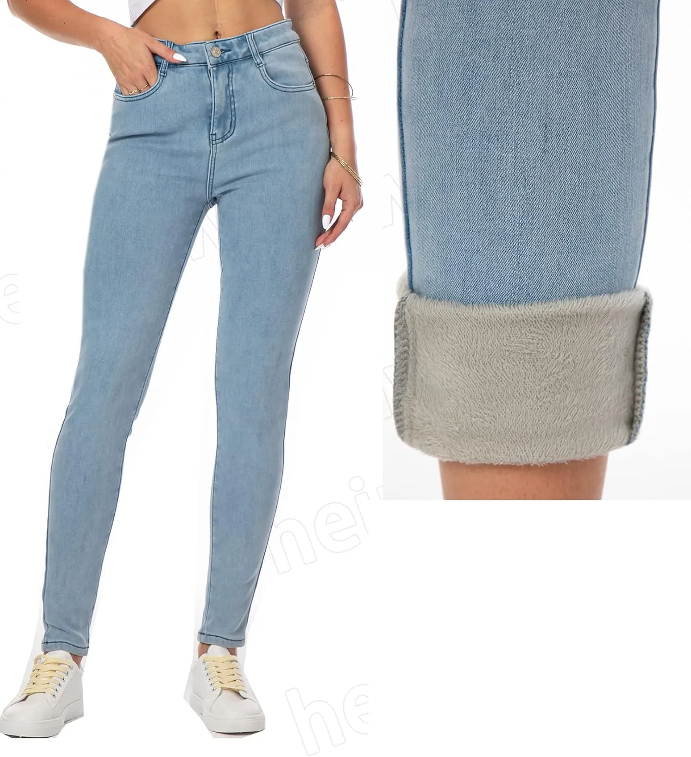 heipeiwa Womens Winter Jeans Fleece Lined High Waist Skinny Jeans Warm Denim Jeggings
