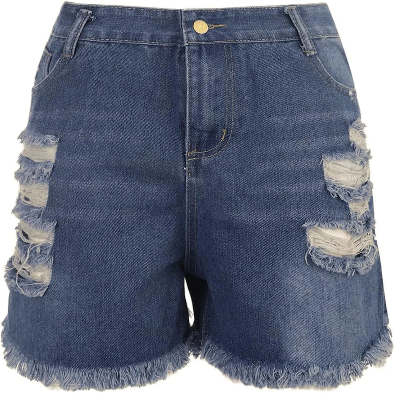 High Waisted Curvy Jeans Shorts For Women Frayed Raw Hem Distressed Ripped Hot Shorts Trendy Pull On Denim Shorts