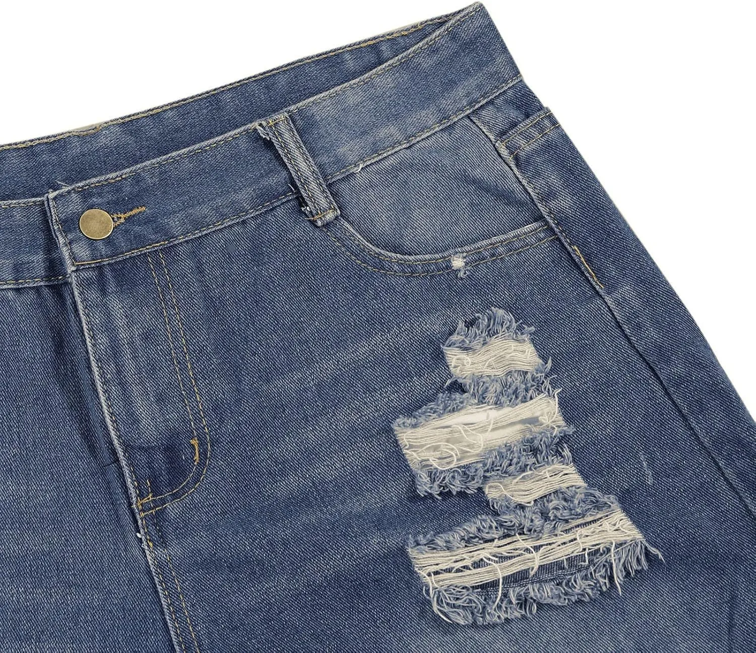 High Waisted Curvy Jeans Shorts For Women Frayed Raw Hem Distressed Ripped Hot Shorts Trendy Pull On Denim Shorts