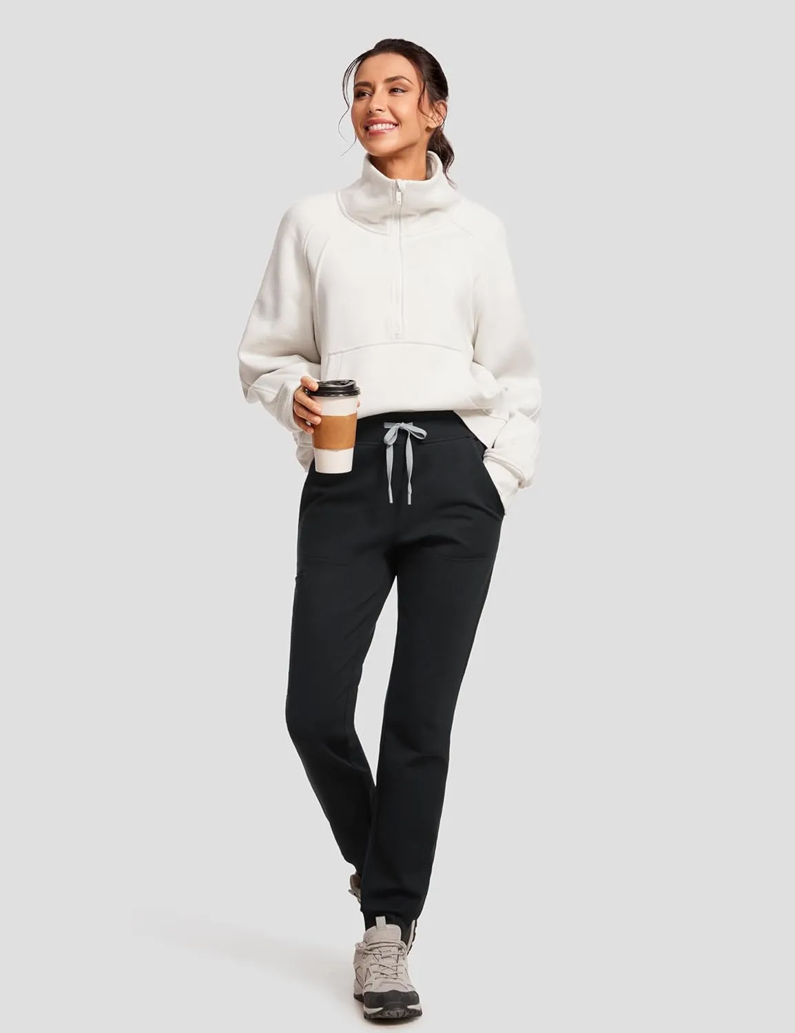 High Waisted Jogger Medical Scrub Pants Women - 7 Pockets Stretch Knit Drawstring Yoga Waistband Slim Fit Pants