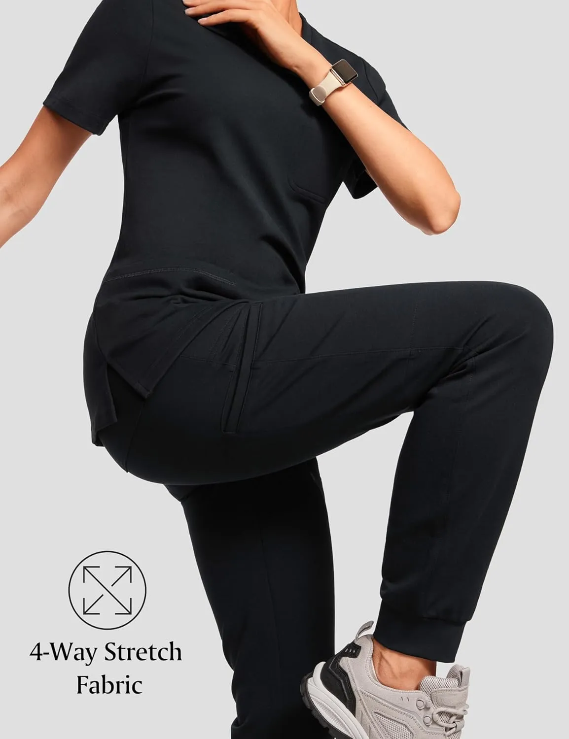 High Waisted Jogger Medical Scrub Pants Women - 7 Pockets Stretch Knit Drawstring Yoga Waistband Slim Fit Pants