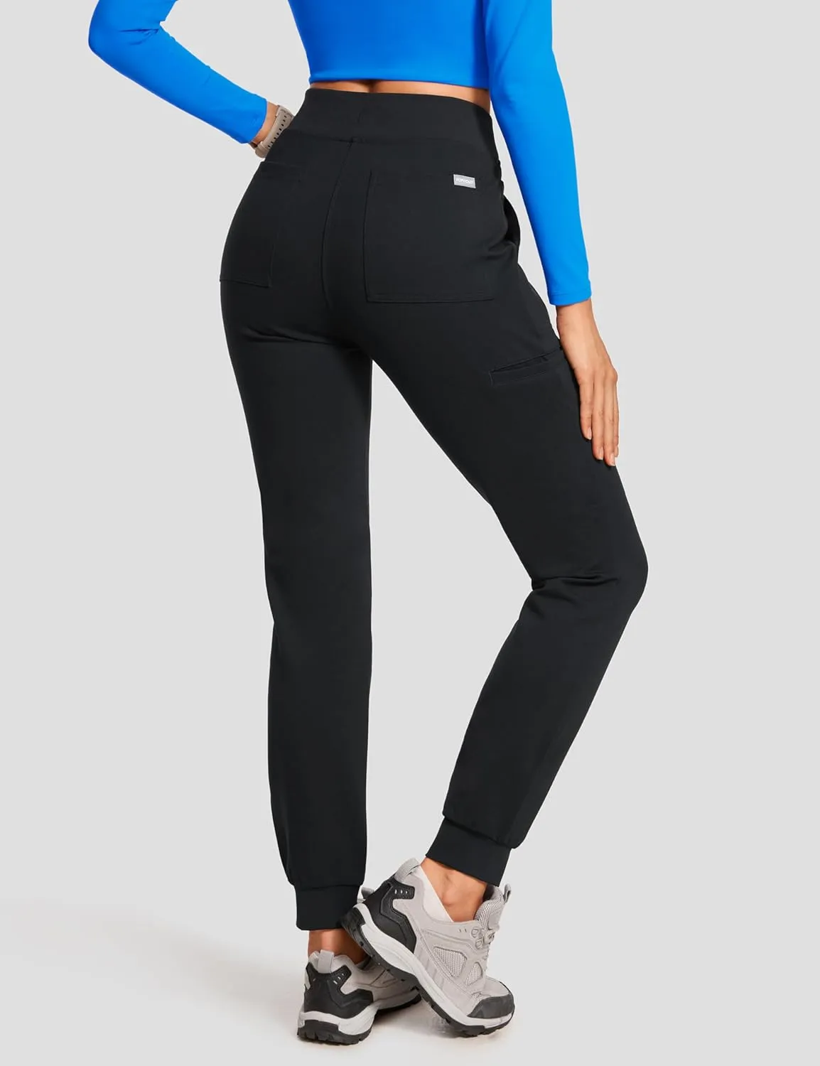 High Waisted Jogger Medical Scrub Pants Women - 7 Pockets Stretch Knit Drawstring Yoga Waistband Slim Fit Pants