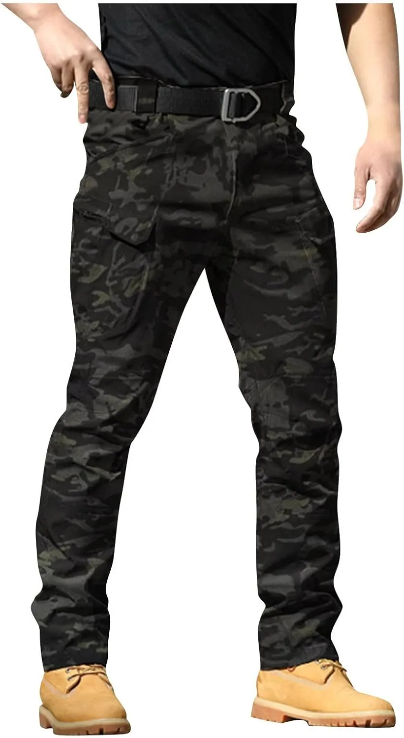 Hiking Pants Men Cargo Multi Pockets Relaxed Fit Pants Ripstop Stretch Slim Fit Pants Trousers Tactical