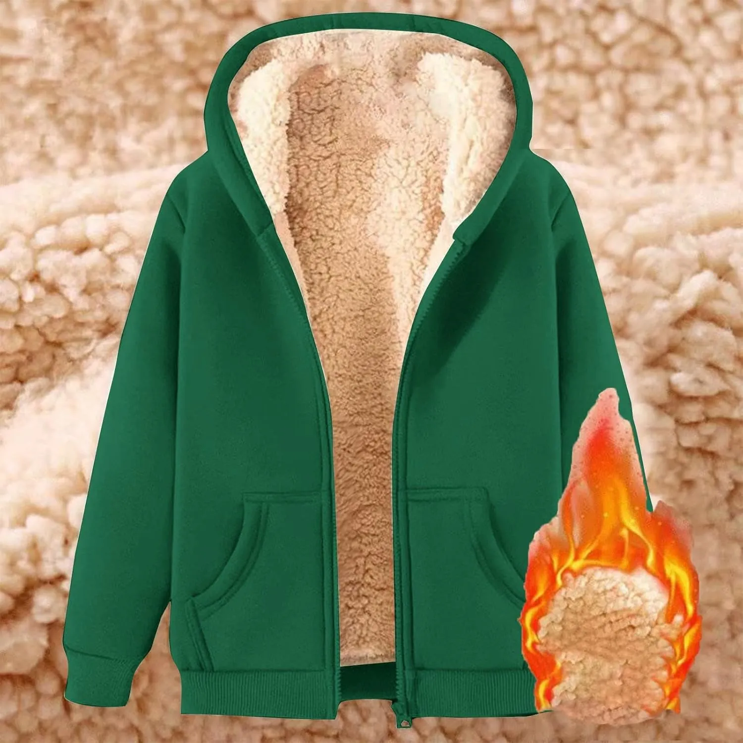 Hoodie Men Fuzzy Fleece Sweatshirt Zip Up Thick Sherpa Lined Jacket Comfortable Soft Hooded Sweatshirt Warm Winter Coat
