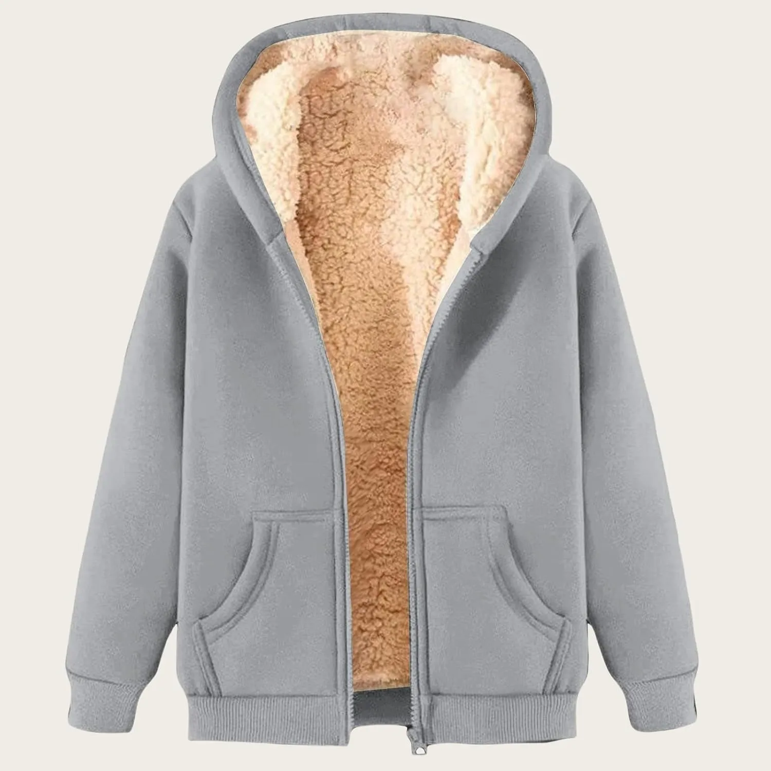 Hoodie Men Fuzzy Fleece Sweatshirt Zip Up Thick Sherpa Lined Jacket Comfortable Soft Hooded Sweatshirt Warm Winter Coat