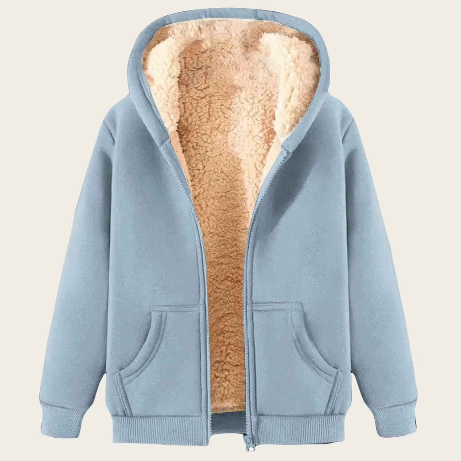 Hoodie Men Fuzzy Fleece Sweatshirt Zip Up Thick Sherpa Lined Jacket Comfortable Soft Hooded Sweatshirt Warm Winter Coat