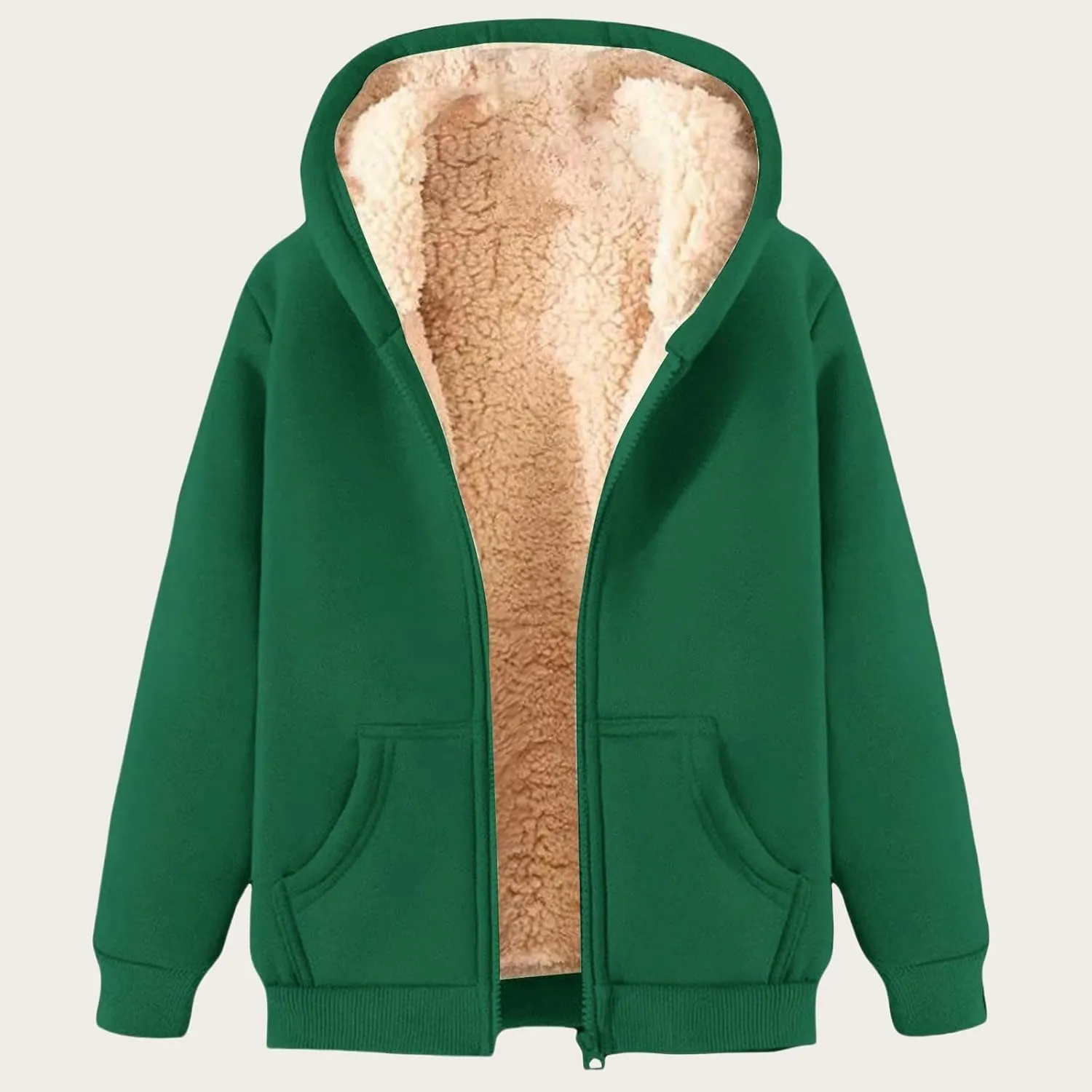 Hoodie Men Fuzzy Fleece Sweatshirt Zip Up Thick Sherpa Lined Jacket Comfortable Soft Hooded Sweatshirt Warm Winter Coat