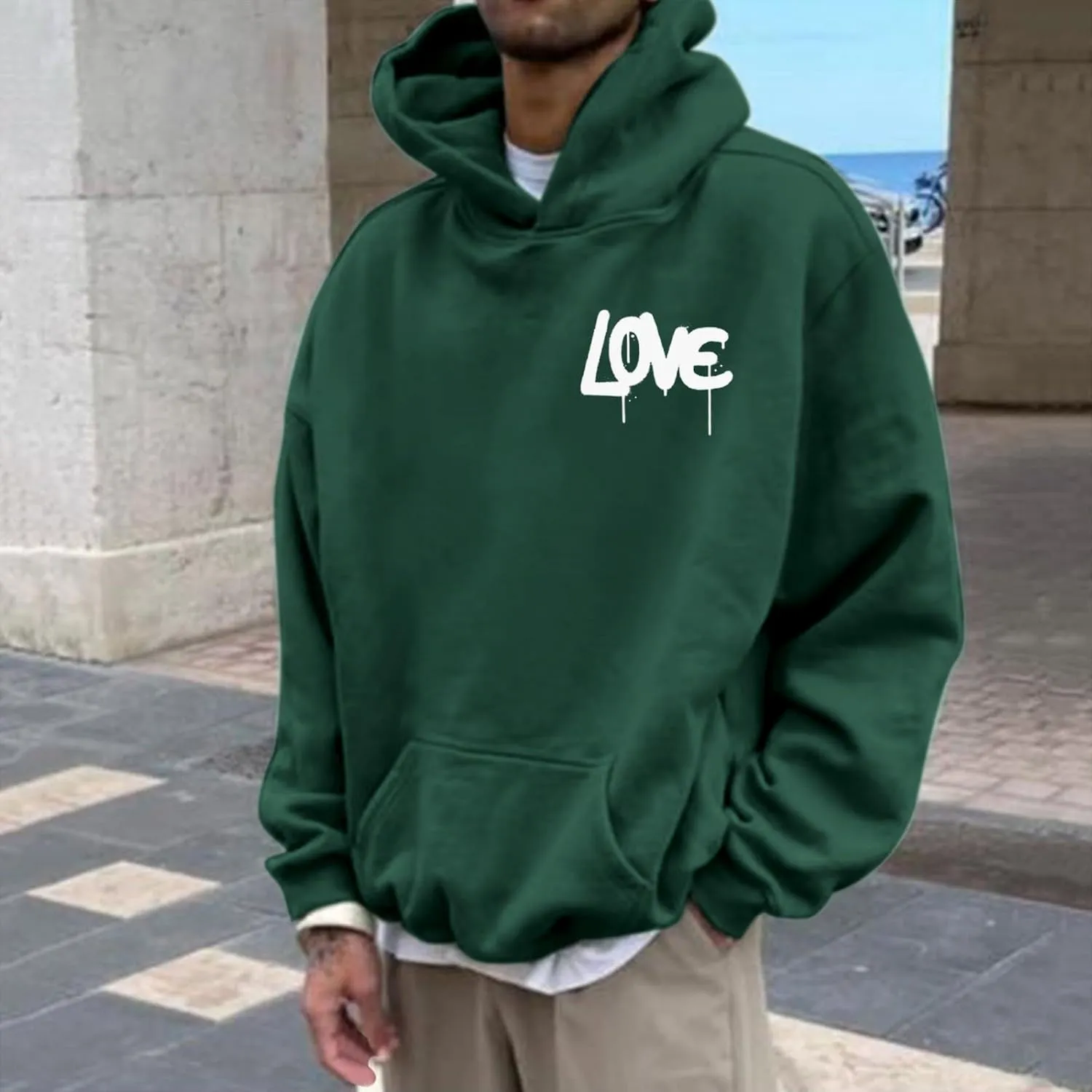Hoodies For Men With Designs Breathable Casual Hooded Sweatshirt Pullover Tops Mid-Weight Long Sleeve Letter Print Shirts