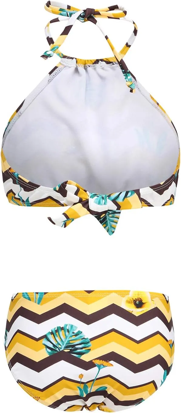 HowJoJo Girls Two Piece Tankini Swimsuit Green Floral Bathing Suit Swimwear