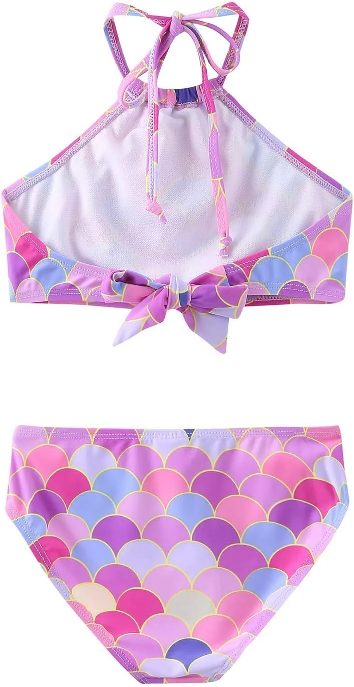 HowJoJo Girls Two Piece Tankini Swimsuit Green Floral Bathing Suit Swimwear