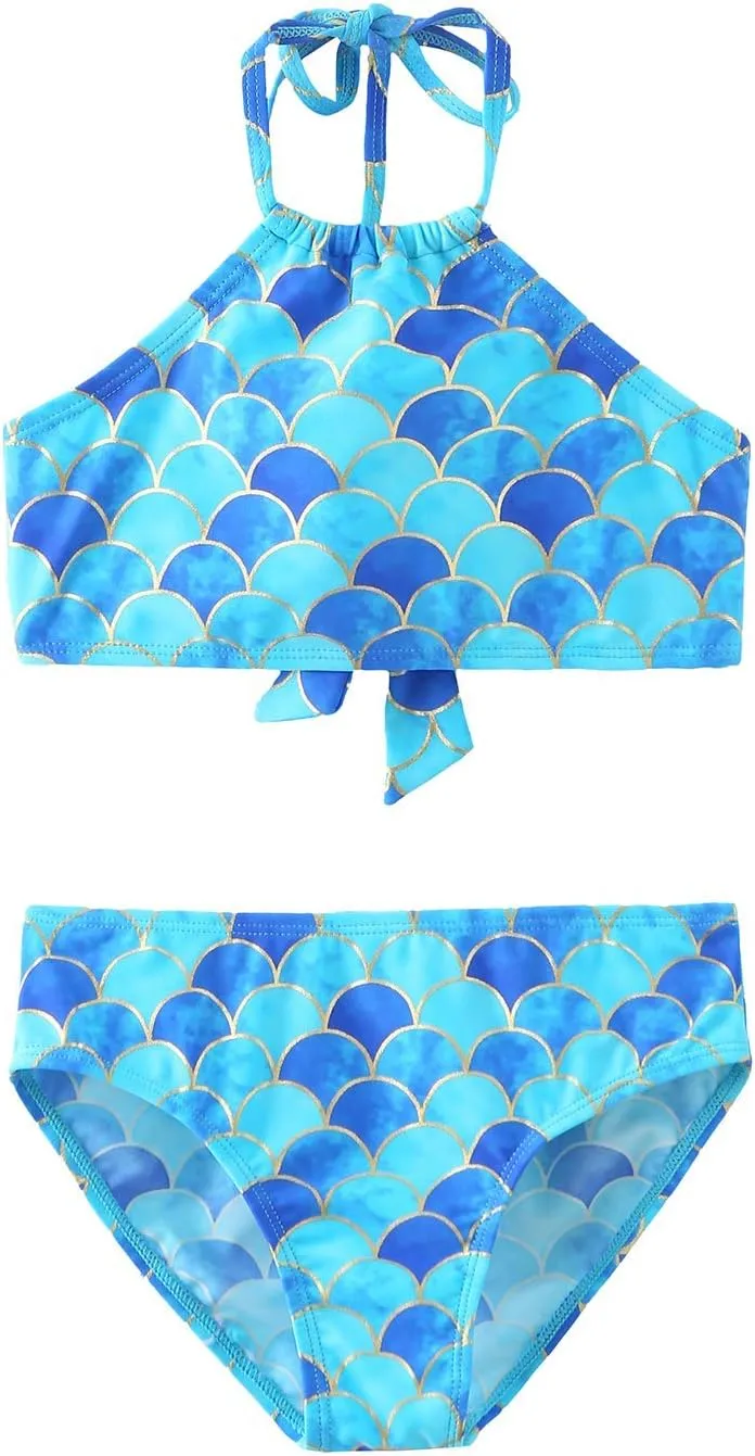 HowJoJo Girls Two Piece Tankini Swimsuit Green Floral Bathing Suit Swimwear