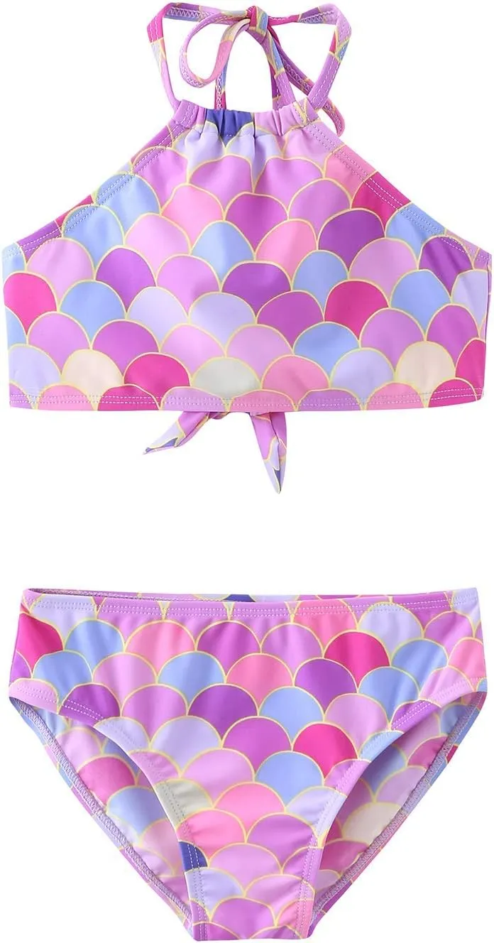 HowJoJo Girls Two Piece Tankini Swimsuit Green Floral Bathing Suit Swimwear