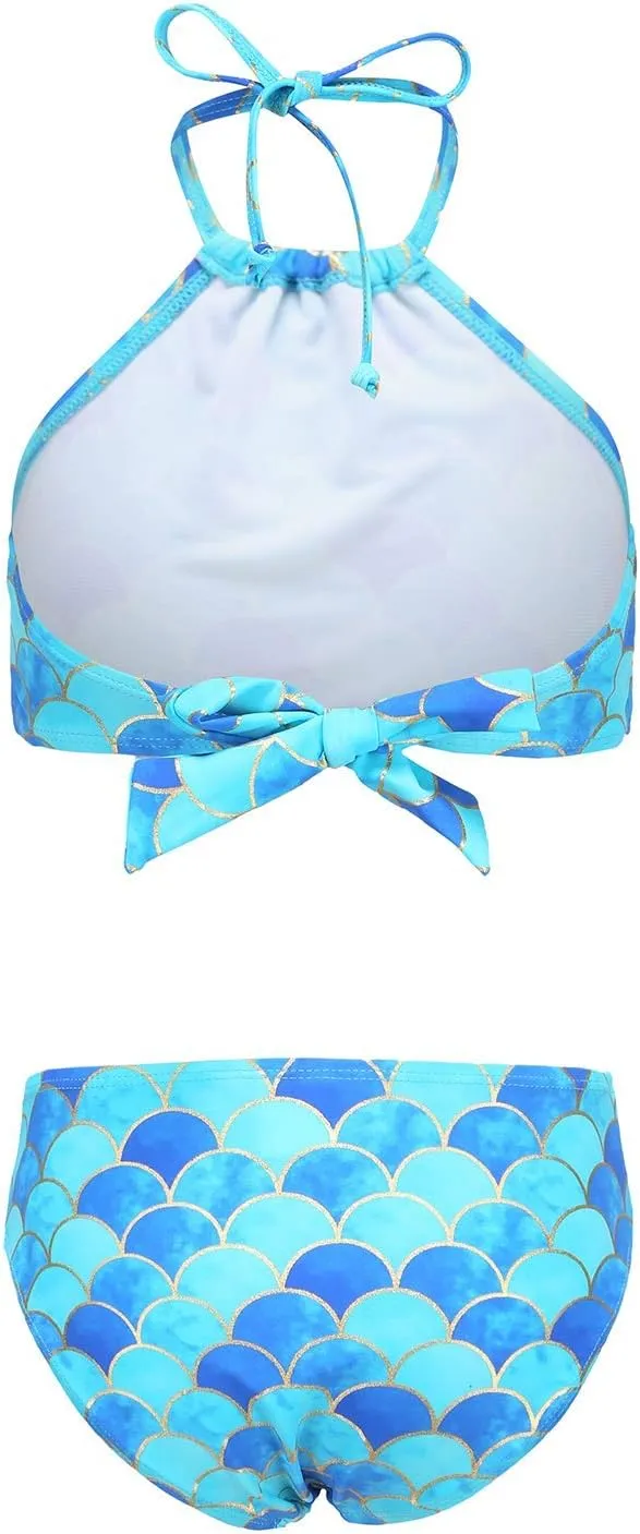 HowJoJo Girls Two Piece Tankini Swimsuit Green Floral Bathing Suit Swimwear