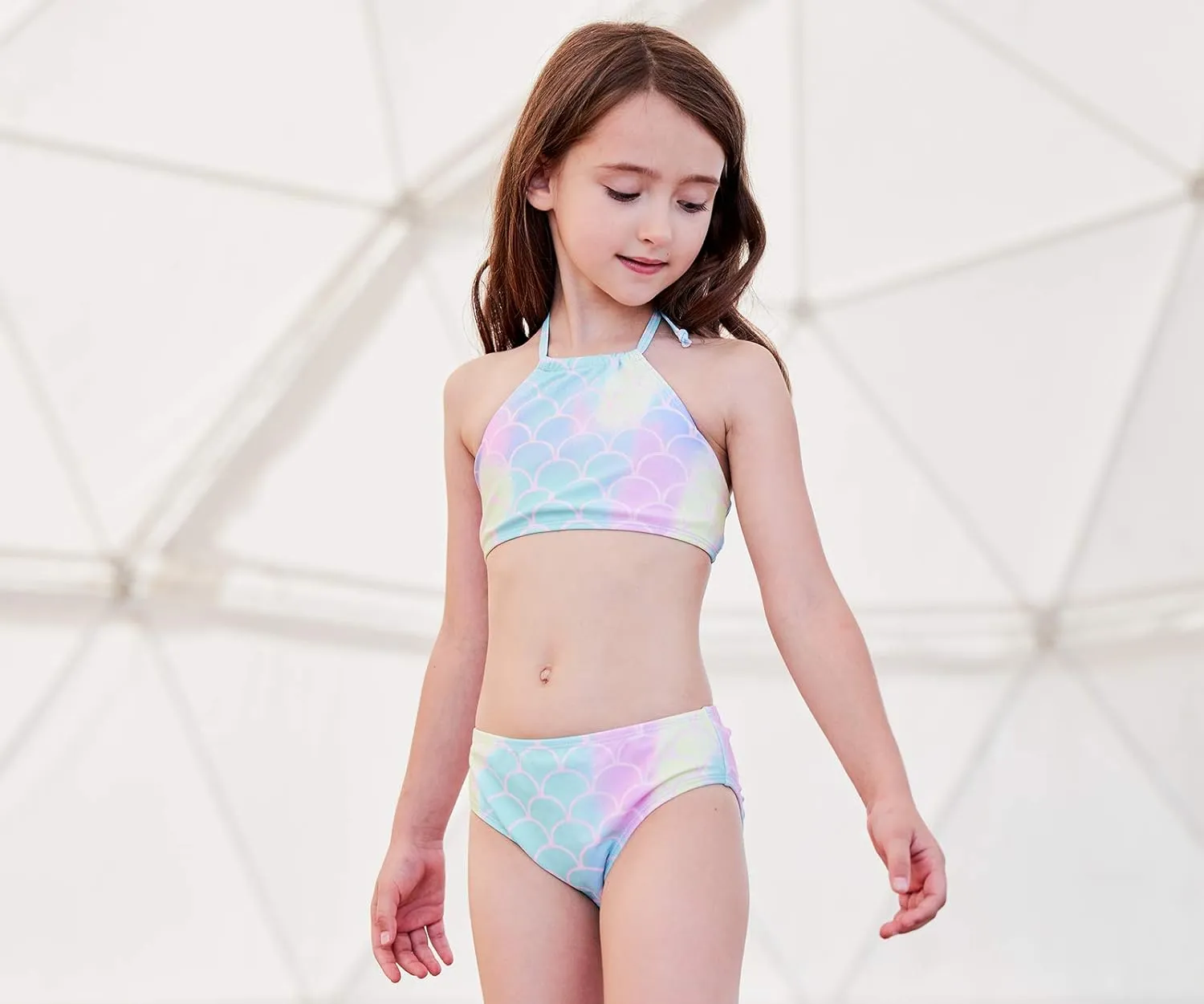 HowJoJo Girls Two Piece Tankini Swimsuit Green Floral Bathing Suit Swimwear