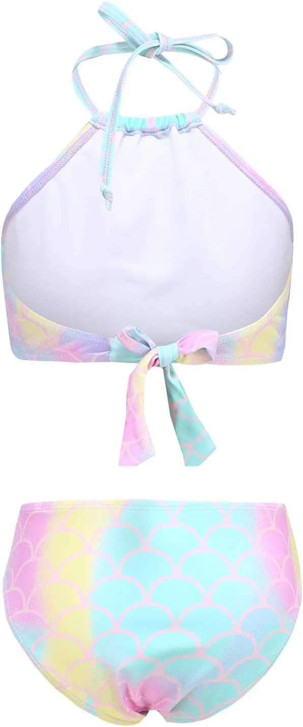 HowJoJo Girls Two Piece Tankini Swimsuit Green Floral Bathing Suit Swimwear