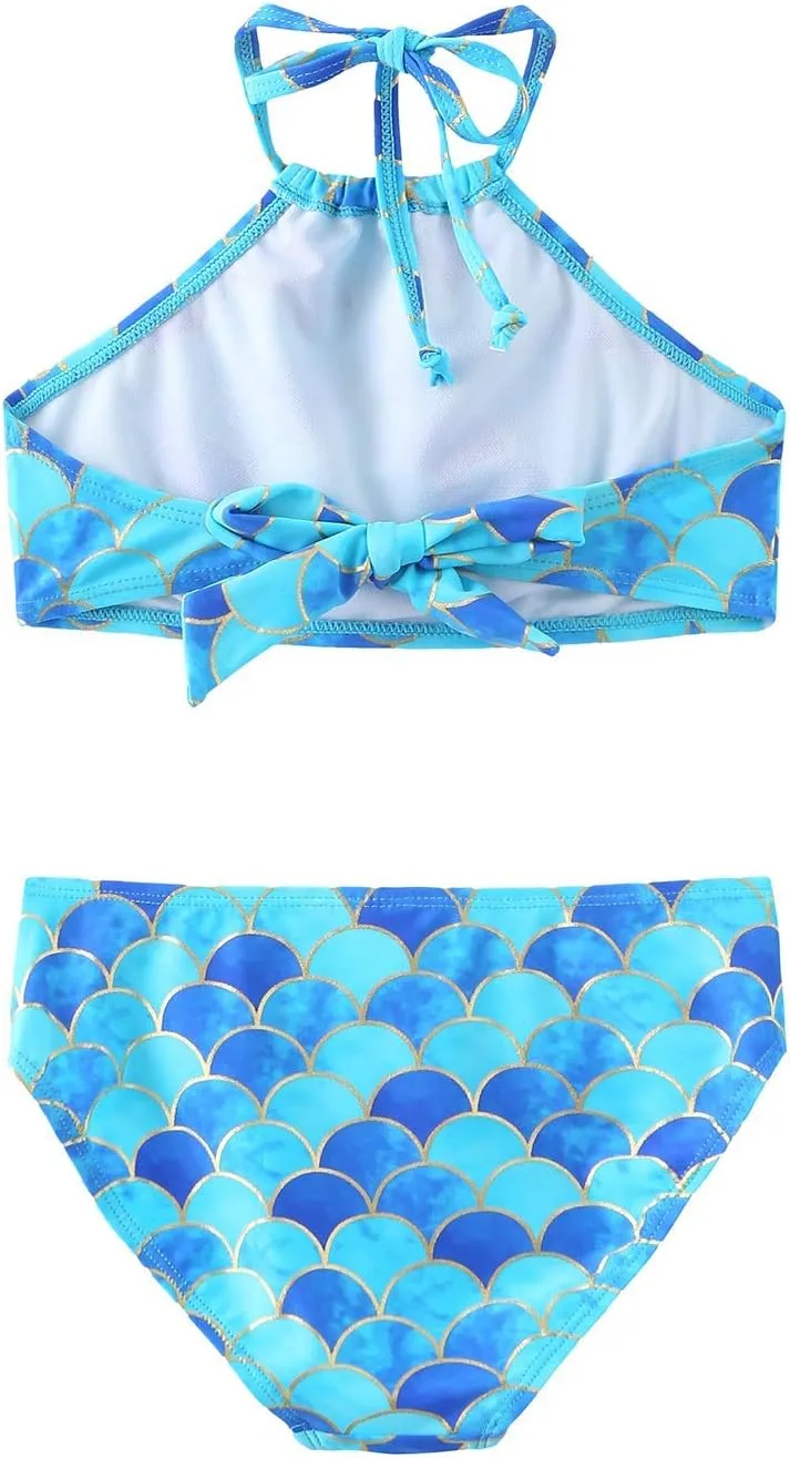 HowJoJo Girls Two Piece Tankini Swimsuit Green Floral Bathing Suit Swimwear