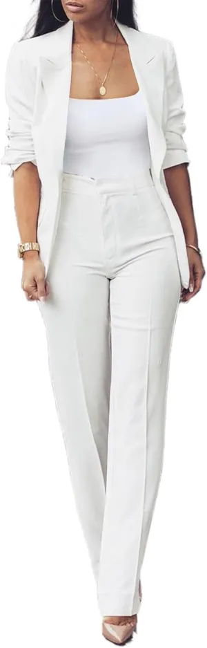 HuiSiFang Womens Fall Fashion 2 Piece Blazer Sets Open Front Blazers and Slim Fit Pants Suits Set