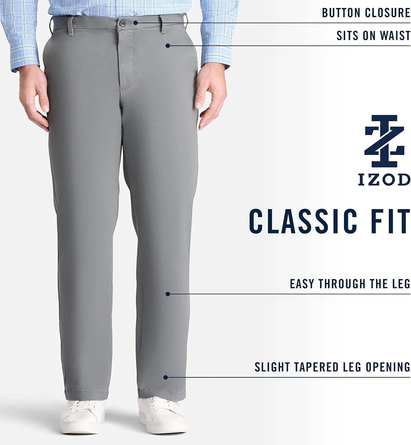 IZOD Men's Performance Stretch Classic Fit Flat Front Chino Pant