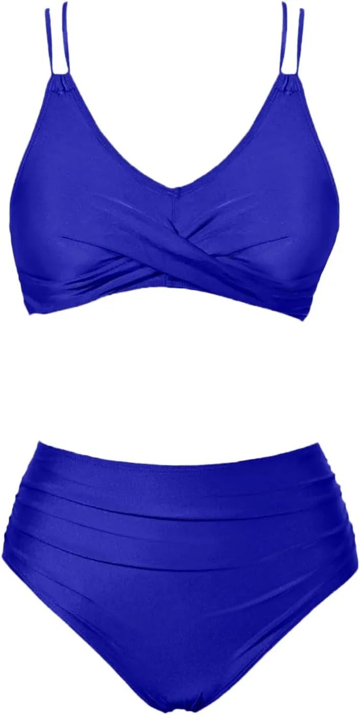 jsaierl Women Beachwear Summer Bikini Sets Sexy Front Twist Back Crossover Strappy Swimsuit Tummy Control Ruched Bathing Suit