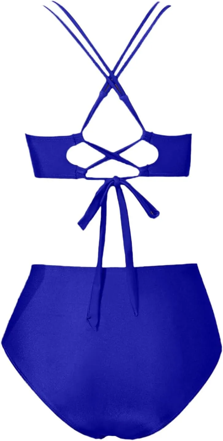 jsaierl Women Beachwear Summer Bikini Sets Sexy Front Twist Back Crossover Strappy Swimsuit Tummy Control Ruched Bathing Suit