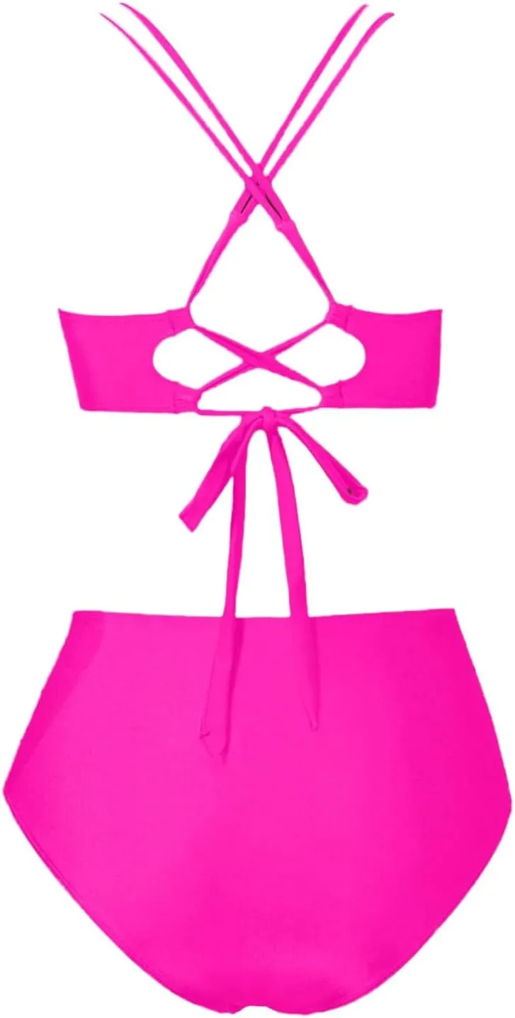 jsaierl Women Beachwear Summer Bikini Sets Sexy Front Twist Back Crossover Strappy Swimsuit Tummy Control Ruched Bathing Suit