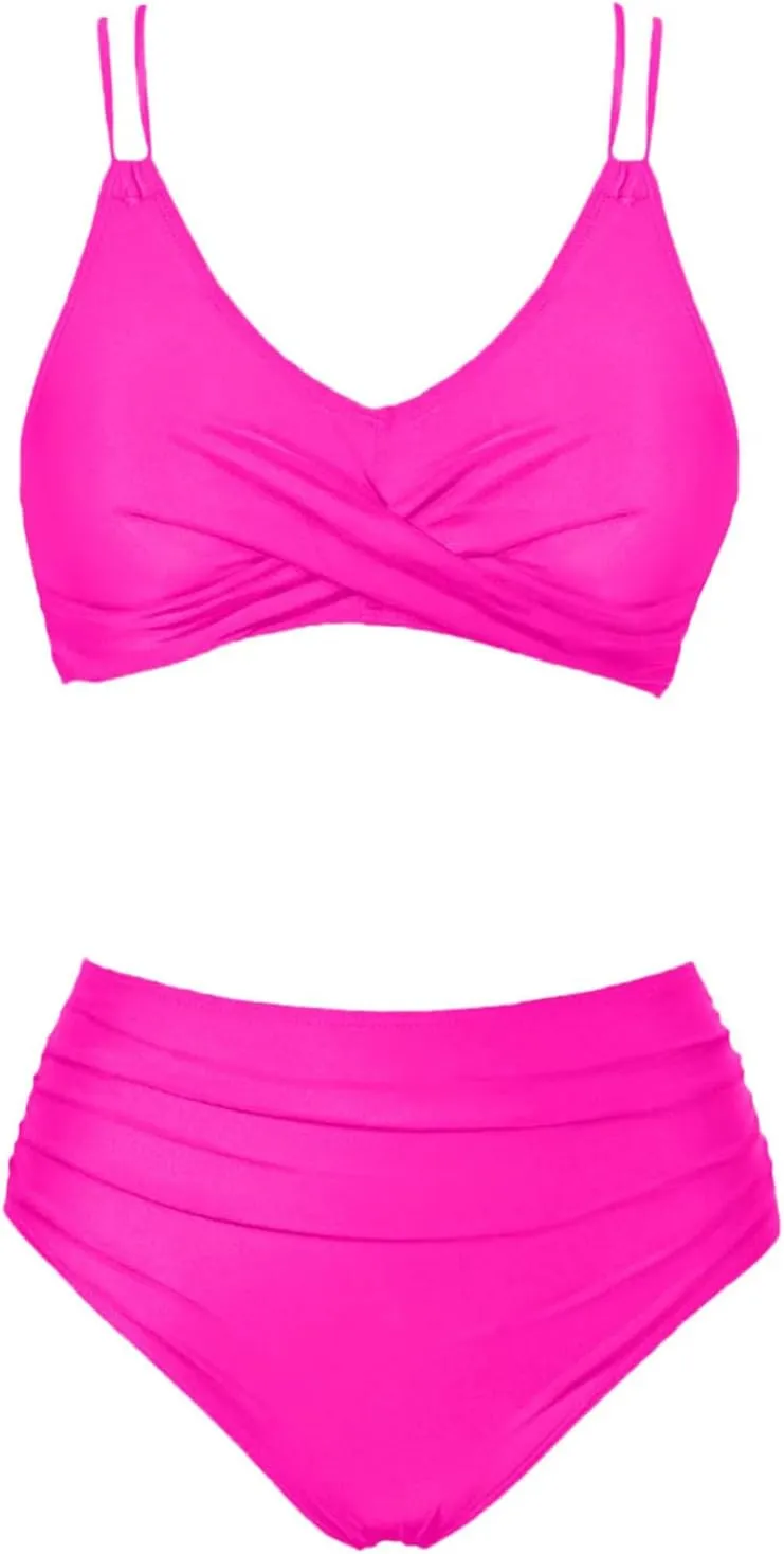 jsaierl Women Beachwear Summer Bikini Sets Sexy Front Twist Back Crossover Strappy Swimsuit Tummy Control Ruched Bathing Suit