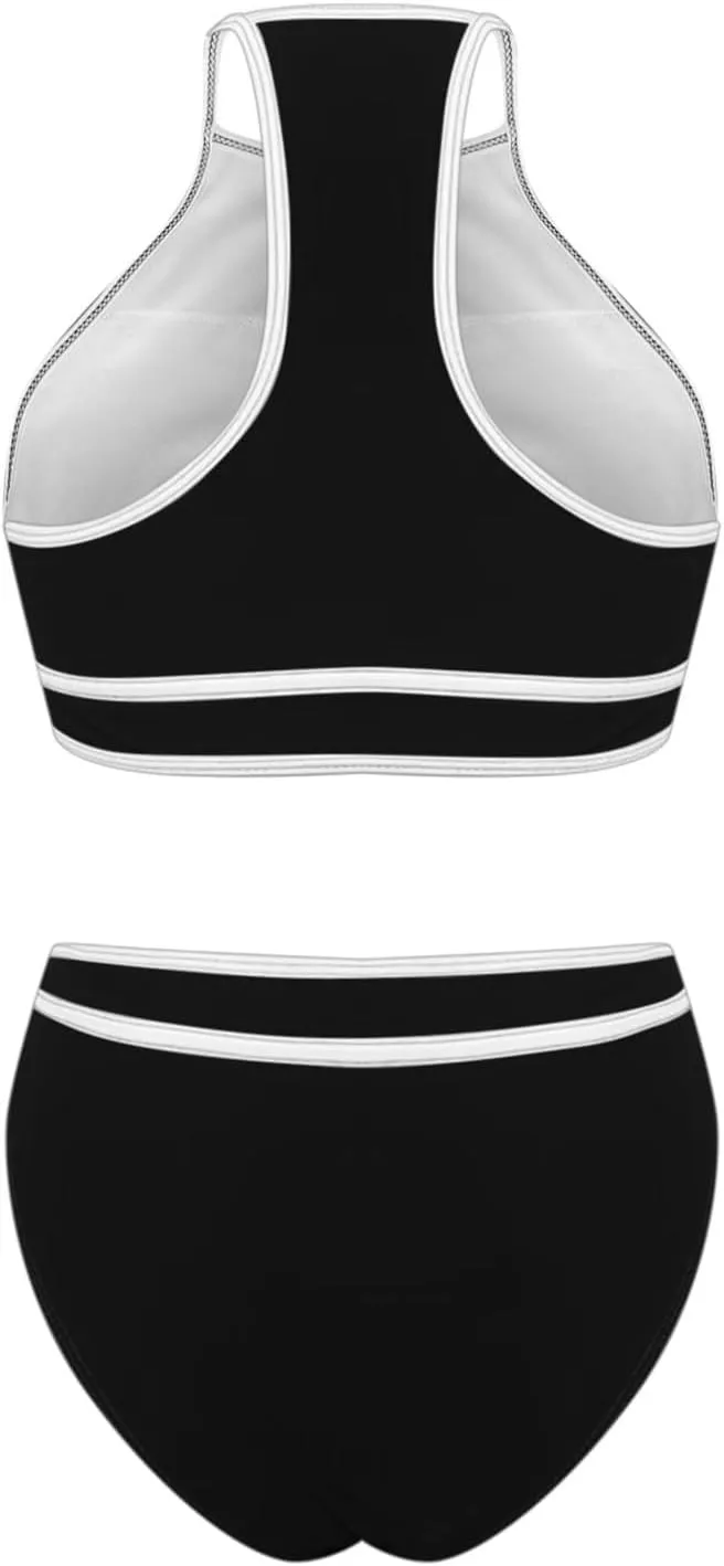jsaierl Women Color Block Bikini Sets Tummy Control High Waisted Sporty Beach Swimwear Fashion Slimming 2 Piece Bathing Suits