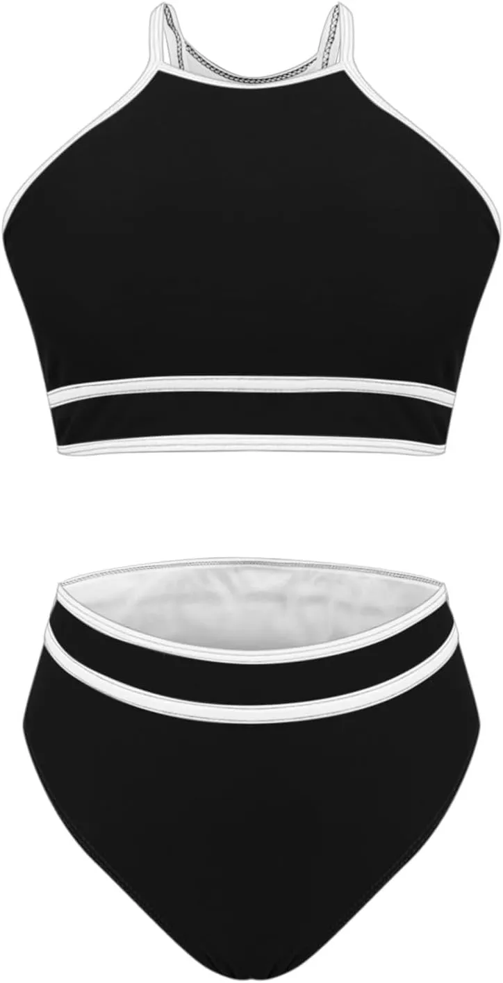 jsaierl Women Color Block Bikini Sets Tummy Control High Waisted Sporty Beach Swimwear Fashion Slimming 2 Piece Bathing Suits