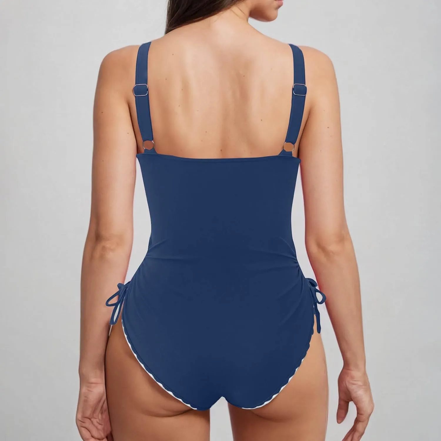 jsaierl Women One Piece Bathing Suits Adjustable Strap 1 Piece Swimsuits Fashion Slimming Side Tie High Waist Ruched Swimwear