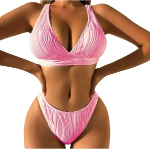 jsaierl Womens Sexy Bikini Sets Triangle Push Up Ribbed Swimsuits Back Crossover High Leg Bathing Suits Summer Swimwear