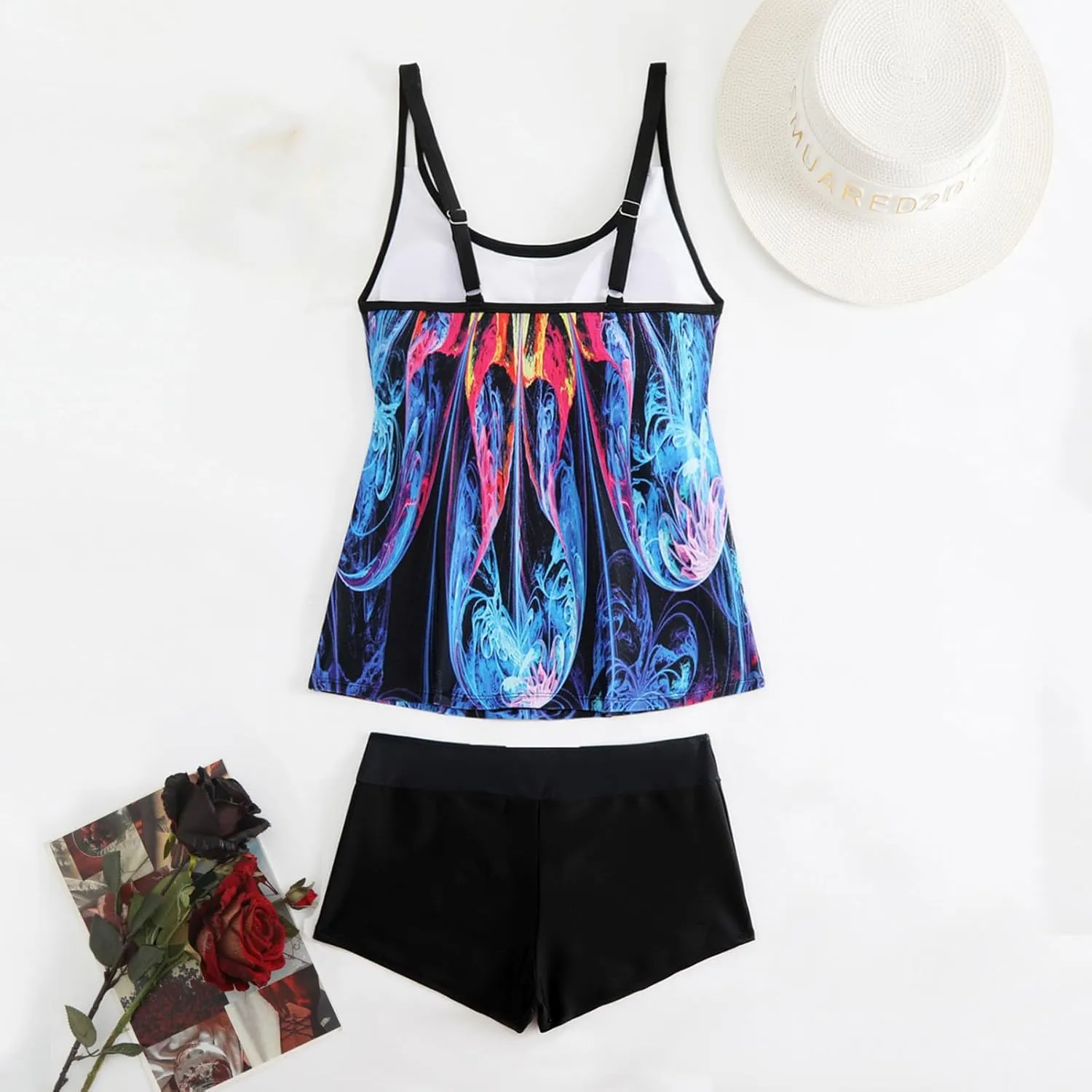 jsaierl Women's Swimsuits High Waisted Tankini Swimsuit Tummy Control 2 Piece Bathing Suit Adjustable Double Strap Swimwear