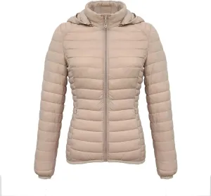 Lightweight Puffer Coats for Women Packable Quilted Zipper Down Jackets with Removed Hood Winter Warm Outerwear 2024