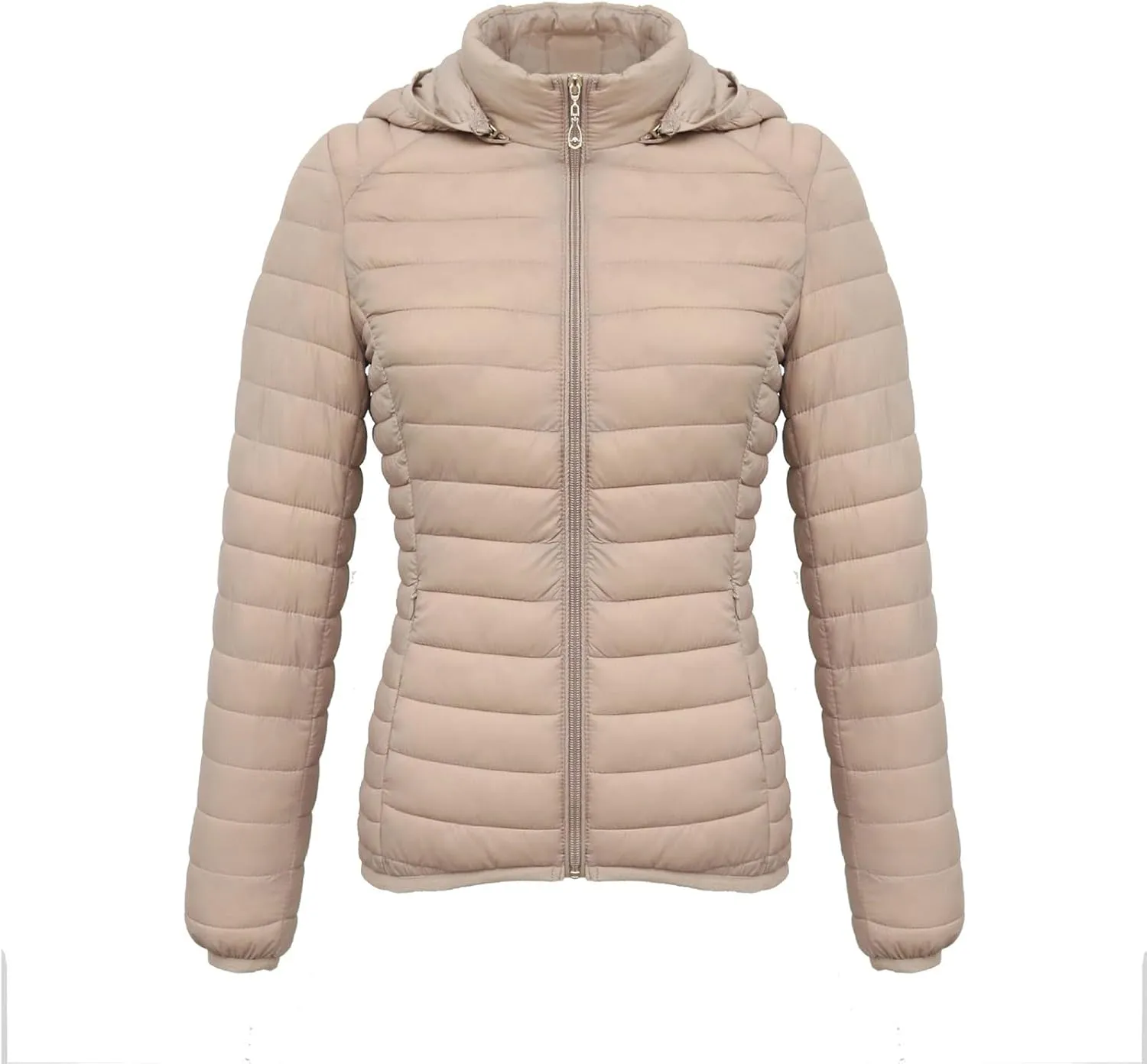 Lightweight Puffer Coats for Women Packable Quilted Zipper Down Jackets with Removed Hood Winter Warm Outerwear 2024