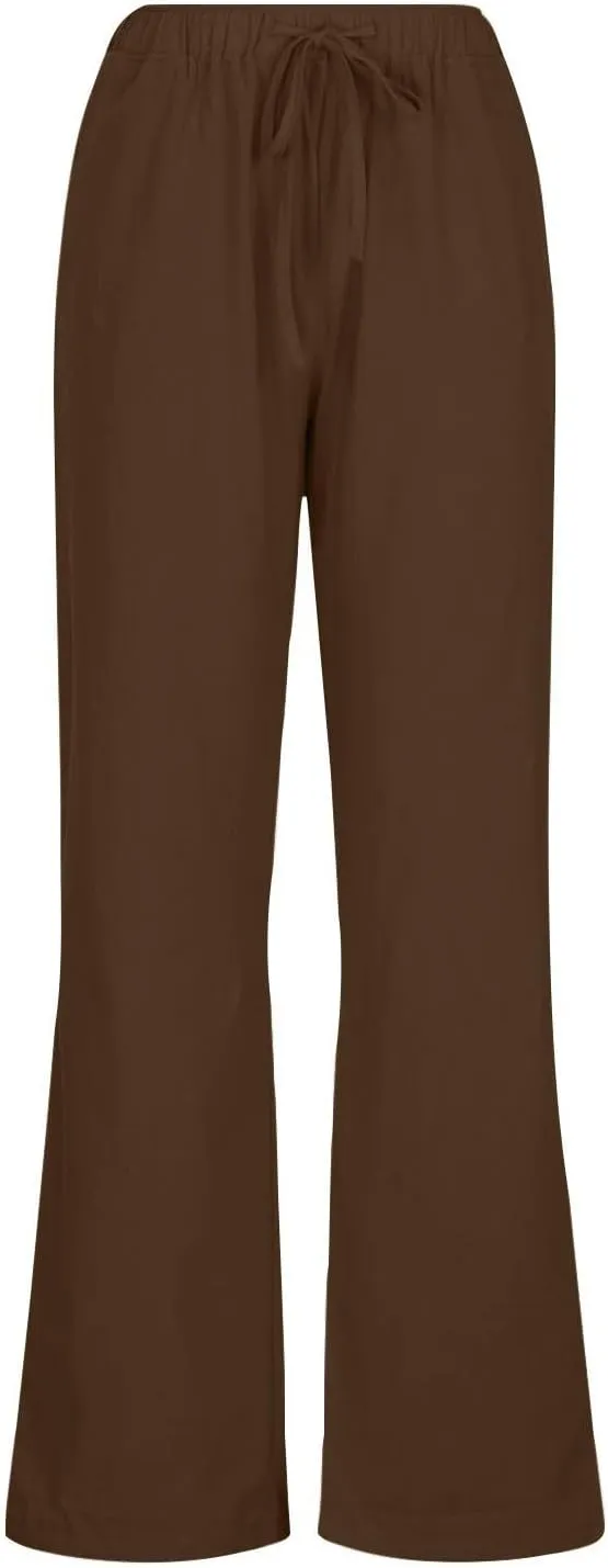 Linen Pants Women Casual High Waist Wide Leg Pants Lightweight Drawstring Palazzo Pants Lounge Pants with Pockets