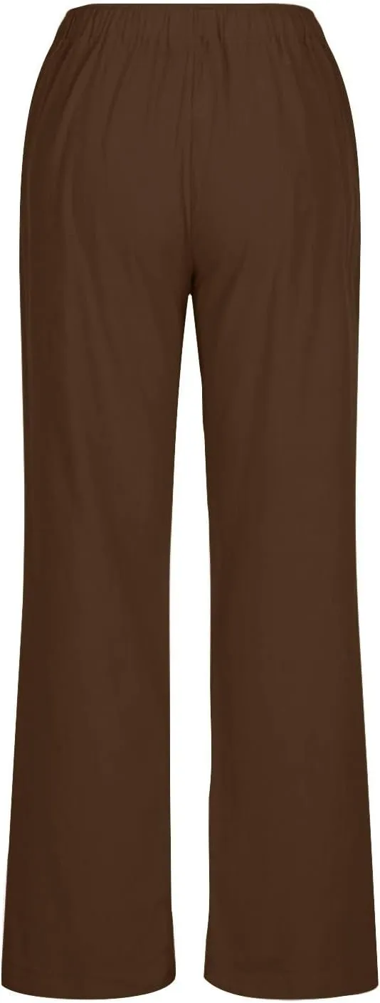 Linen Pants Women Casual High Waist Wide Leg Pants Lightweight Drawstring Palazzo Pants Lounge Pants with Pockets