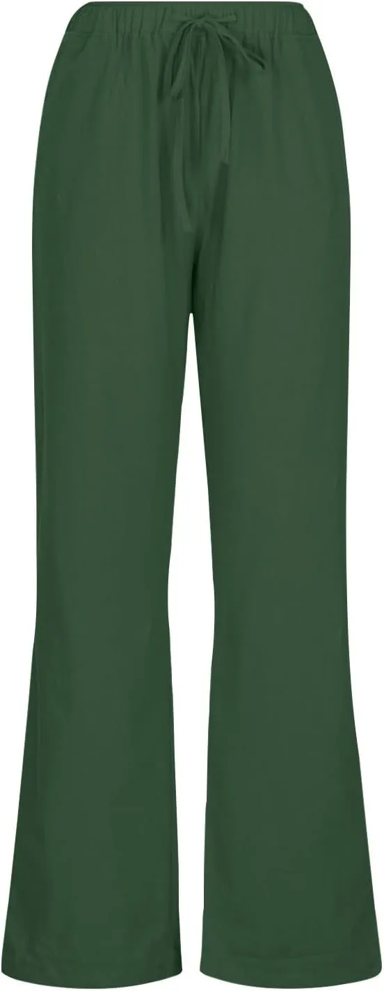 Linen Pants Women Casual High Waist Wide Leg Pants Lightweight Drawstring Palazzo Pants Lounge Pants with Pockets