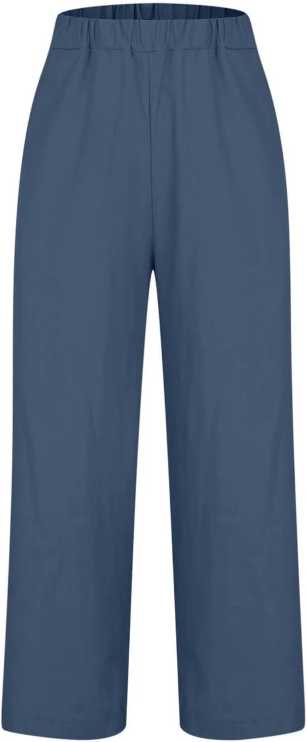 Linen Pants Women Petite,High Waisted Cotton Linen Summer Wide Leg Pants Comfy Soft Trousers 2025