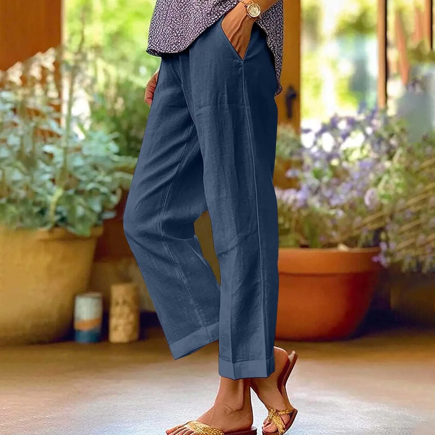 Linen Pants Women Petite,High Waisted Cotton Linen Summer Wide Leg Pants Comfy Soft Trousers 2025