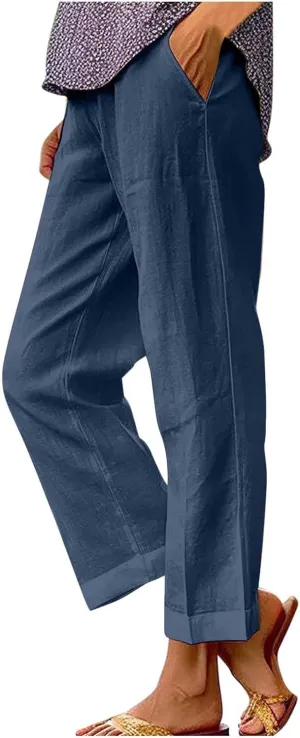 Linen Pants Women Petite,High Waisted Cotton Linen Summer Wide Leg Pants Comfy Soft Trousers 2025
