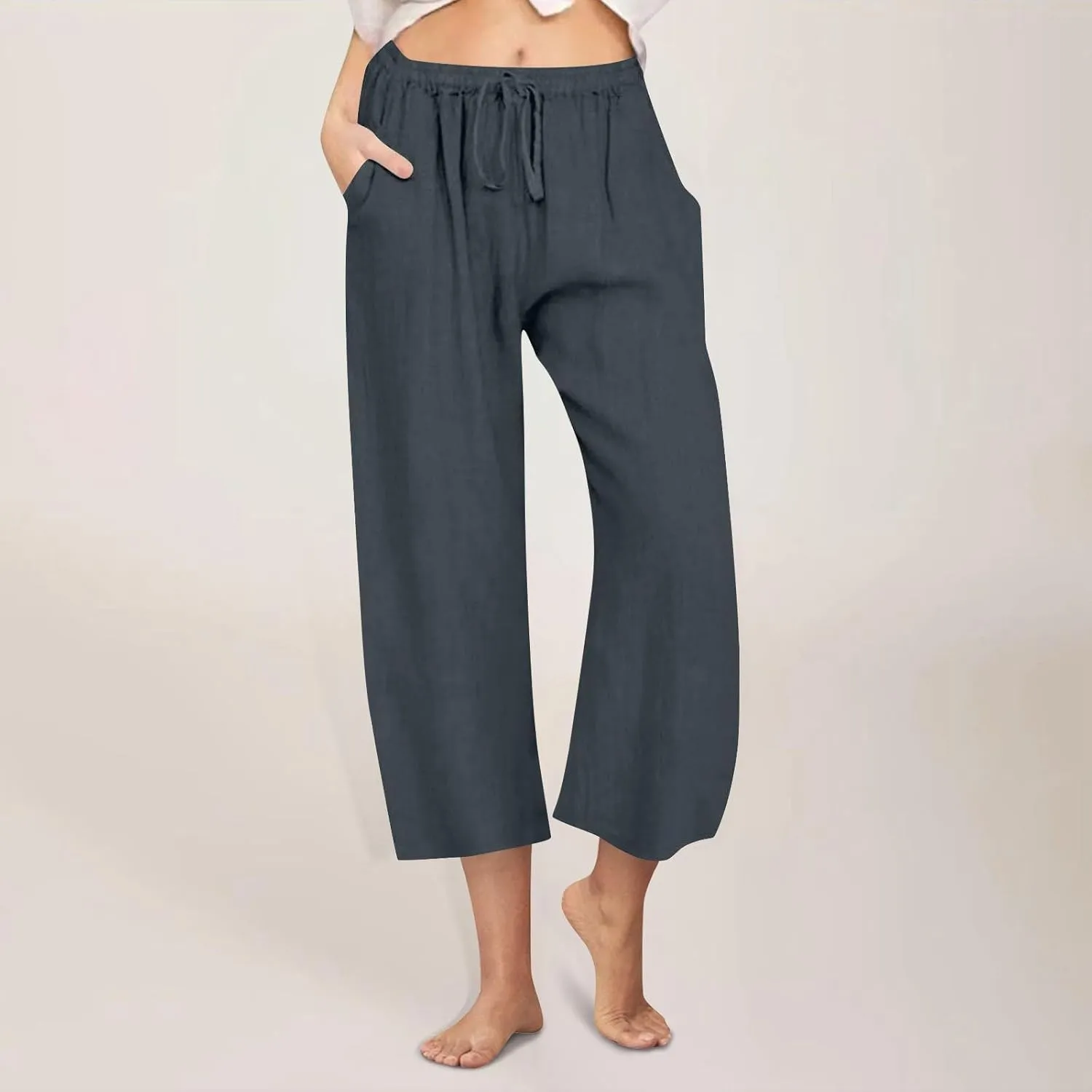 Linen Pants Women,Summer High Waisted Flowy Lounge Palazzo Beach Pants Loose Casual Trousers 2025