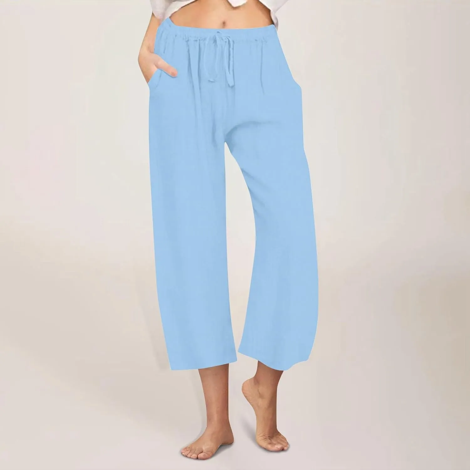 Linen Pants Women,Summer High Waisted Flowy Lounge Palazzo Beach Pants Loose Casual Trousers 2025