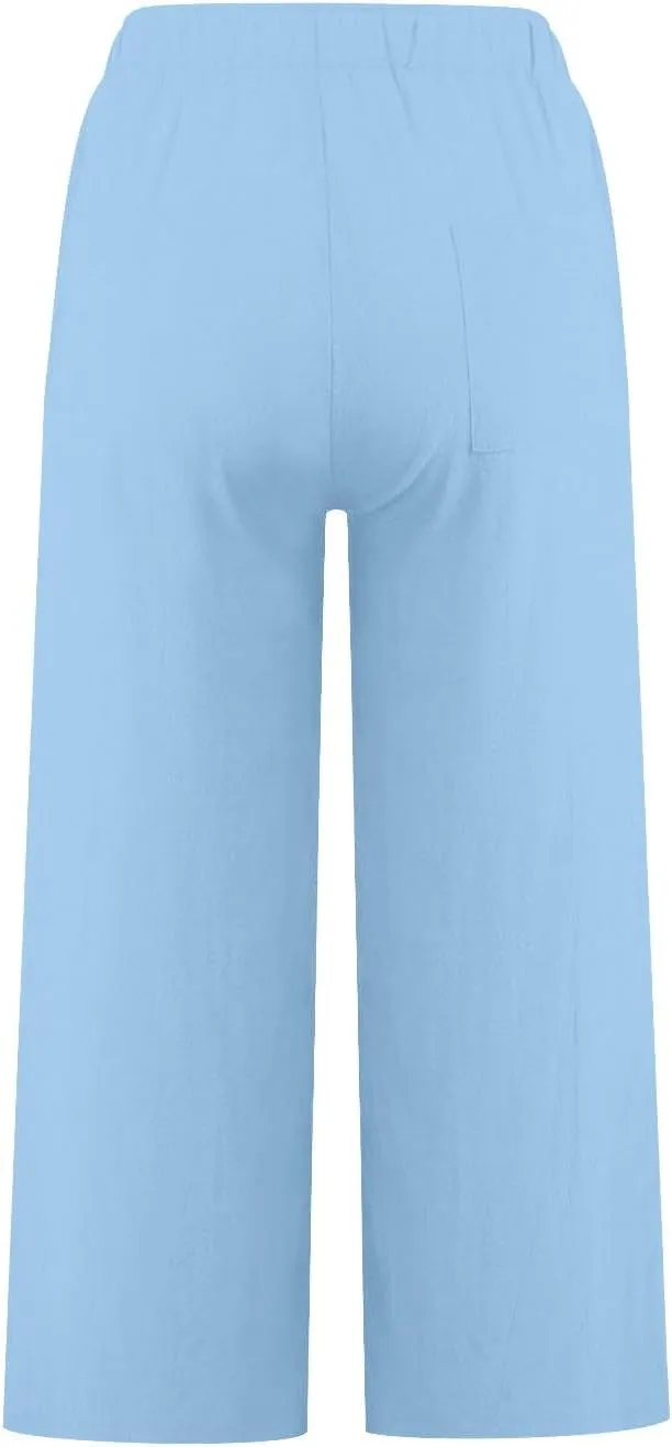 Linen Pants Women,Summer High Waisted Flowy Lounge Palazzo Beach Pants Loose Casual Trousers 2025