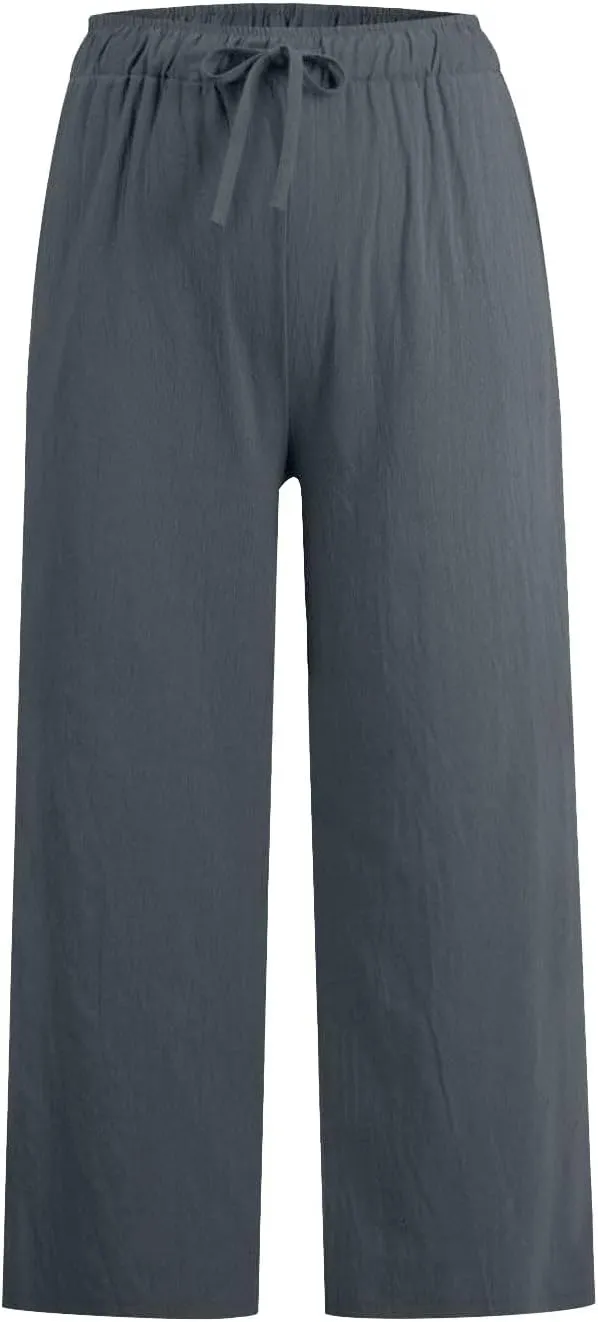 Linen Pants Women,Summer High Waisted Flowy Lounge Palazzo Beach Pants Loose Casual Trousers 2025